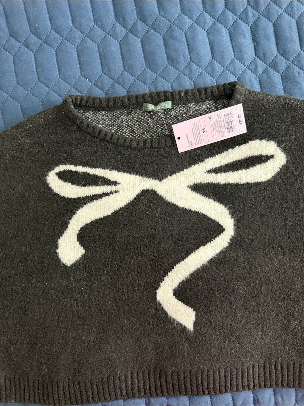wild fable black Crewneck Sweater with White Bow Graphic